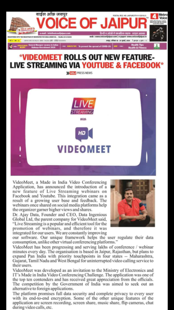 Data Ingenious Global Limited Offers Videomeet App